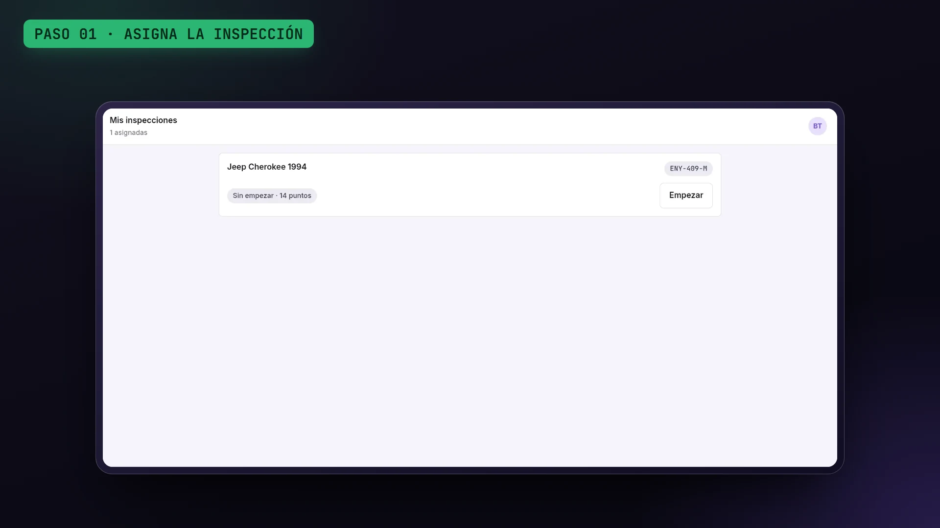 Demo completa de la inspección digital, de la tableta del técnico a lo que acepta el cliente.
